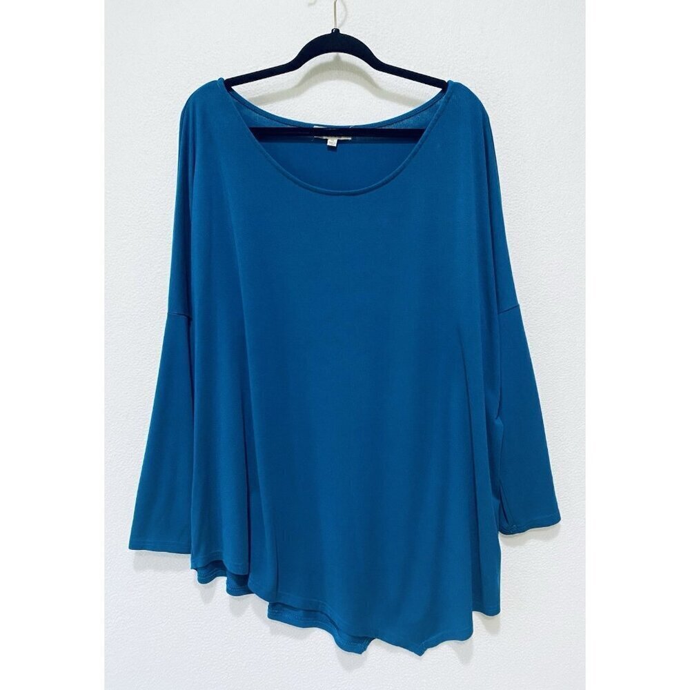 Umgee Top Womens 1X Teal Blue Asymmetric Hem Tunic Scoop Neck Capsule Layering